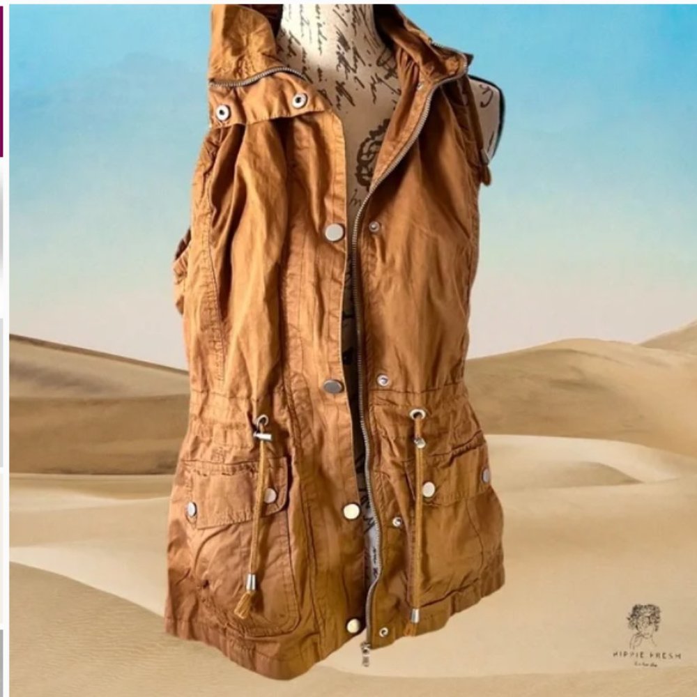 YMI Drawstring Detachable Hooded Camel Vest